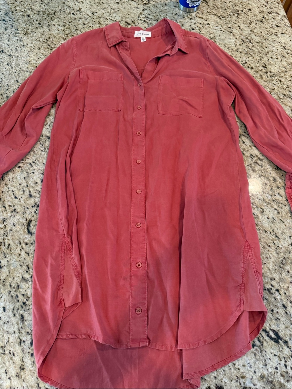 cloth & stone Long Sleeve Button Front Shirt Dress in Dusty Rose